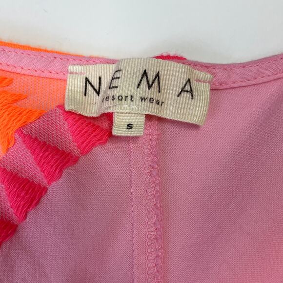 NEMA Resort Wear  Embroidered Tiered Short Dress Neon Print Sleeveless S - Picture 5 of 15